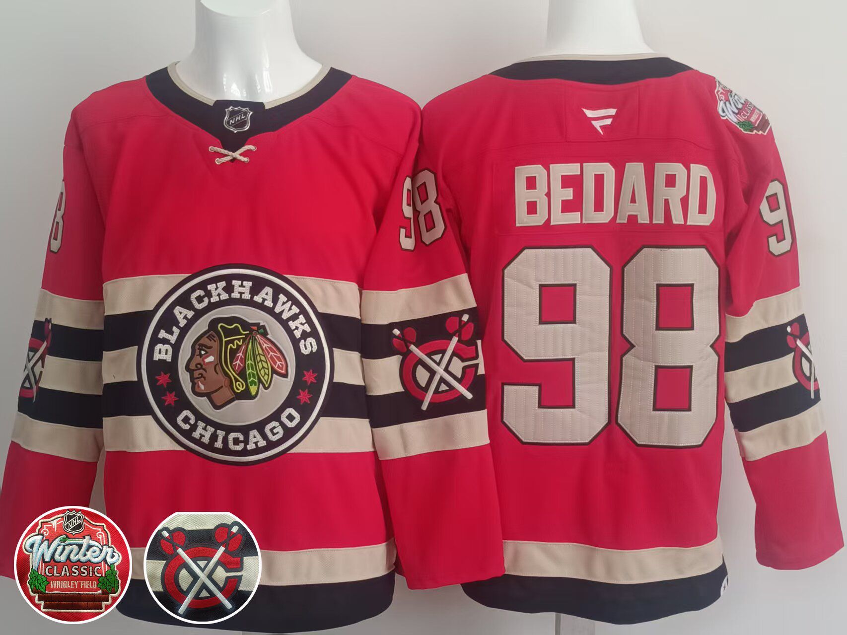 Men Chicago Blackhawks #98 Bedard Red 2025 Fanatics Classic Edition NHL Jersey
